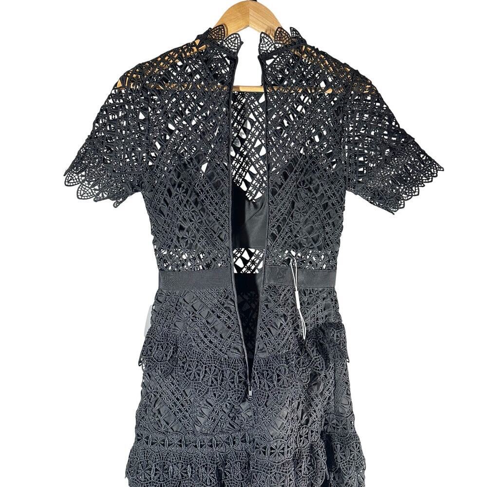 SELF-PORTRAIT Black Abstract Triangle Lace Midi Dress Size US 2 - Picture 5 of 15